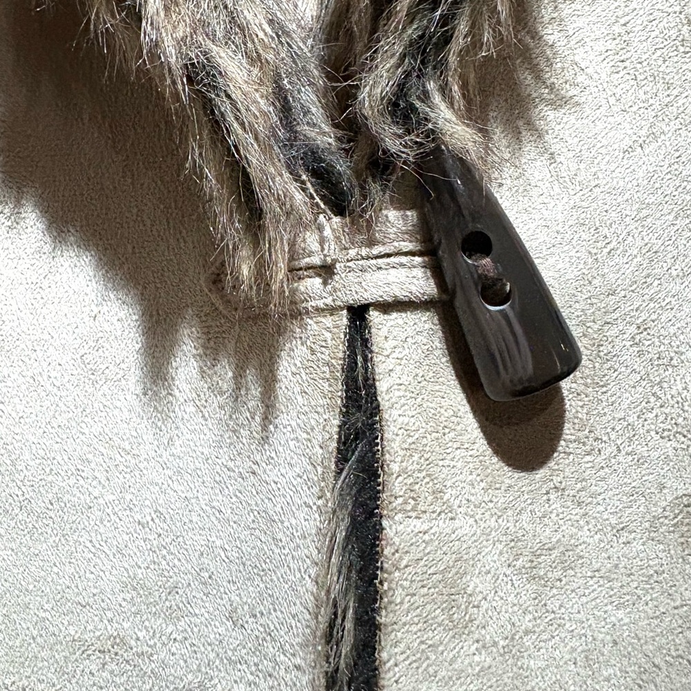 Fever Faux Fur Trimmed Taupe/Beige Suede Vest - Picture 6 of 8